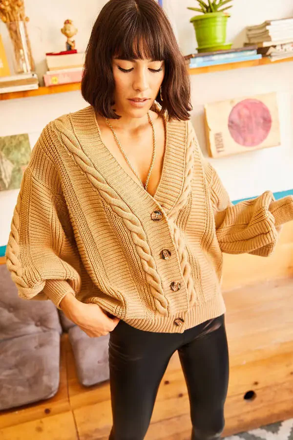 Ayollar sutli qahva qalin sochli o'rgak triko ko'ylak HRK-19000082 - 4