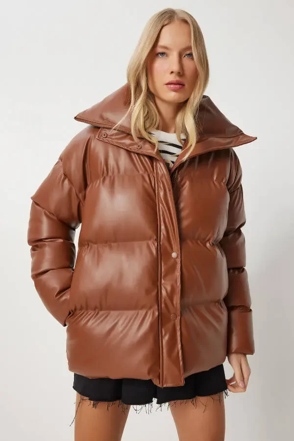 Ayollar Tabak Tik Yoqa Sun'iy Teri Shishgan Mont PYS0029 - 5