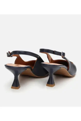 Ayollar Teri To'q ko'k Elastik Taglikli Orqasi Ochiq Posnali Oyoq Kiyim-TO'Q KO'K - 6