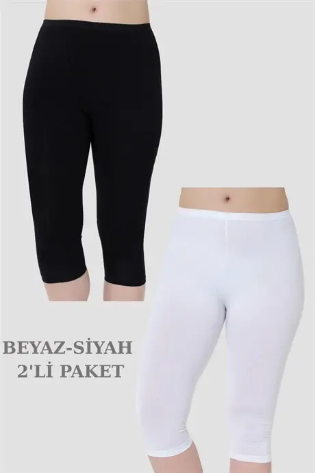 Ayollar tizzadan past kapri boy trikotaj tayt oq - qora 2 dona to'plam - 1