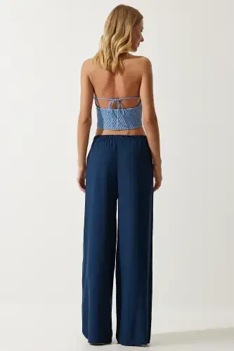 Ayollar to'q ko'k yozgi viskoza palazzo shim EN00610-To'q ko'k - 6