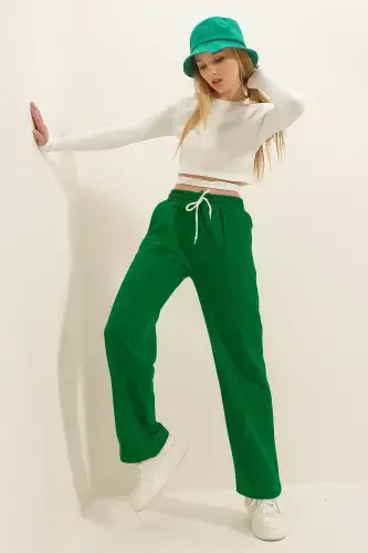 Ayollar to'q yashil baland belli oldi chimalli keng shimli ikki cho'ntakli sport shim ALC-X7957-KO'K YASHIL - TREND ALAÇATI STILI (1)