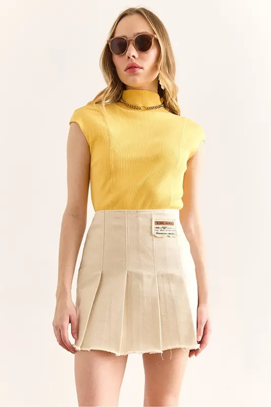 Ayollar tosh bezakli yonbosh fermuarli plili gabardin - 2