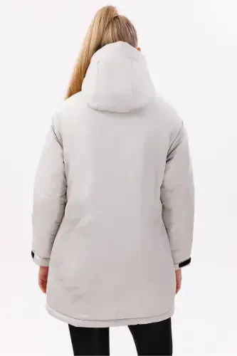 Ayollar tosh polarlı mo'ynali suv va shamol o'tkazmaydigan kapushonli qishki kurtka & palto & parka - Tosh - 6