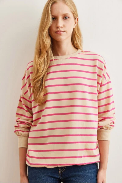 Ayollar tosh pushti Basic yumshoq teksturali boʻsh sweatshirt SWT-19000457 - OLALOOK (1)