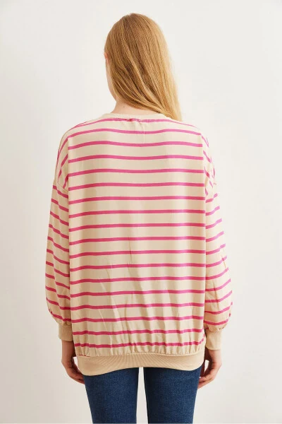 Ayollar tosh pushti Basic yumshoq teksturali boʻsh sweatshirt SWT-19000457 - 6