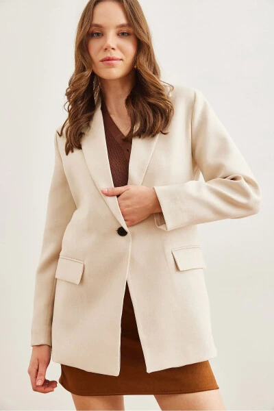 Ayollar tosh yakali bir tugmali chokli jun junli yun effekli blazer kurtka CKT-19000407 - OLALOOK