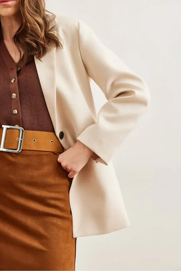 Ayollar tosh yakali bir tugmali chokli jun junli yun effekli blazer kurtka CKT-19000407 - 4