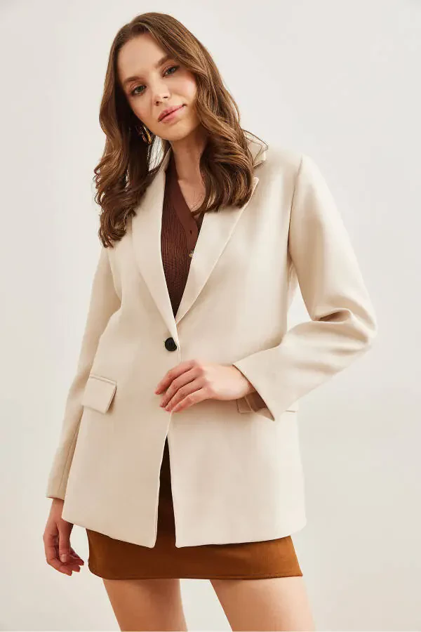 Ayollar tosh yakali bir tugmali chokli jun junli yun effekli blazer kurtka CKT-19000407 - 6