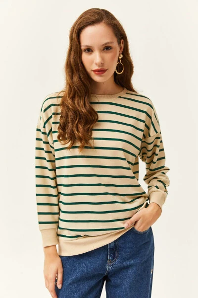 Ayollar tosh yashil Basic yumshoq tuzilmali keng Sweatshirt SWT-19000457 - 2