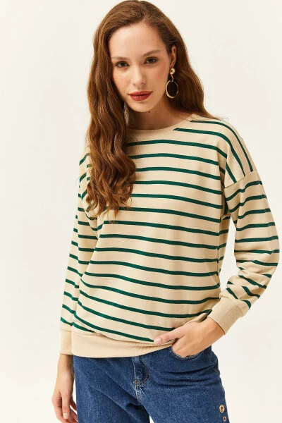 Ayollar tosh yashil Basic yumshoq tuzilmali keng Sweatshirt SWT-19000457 - 3