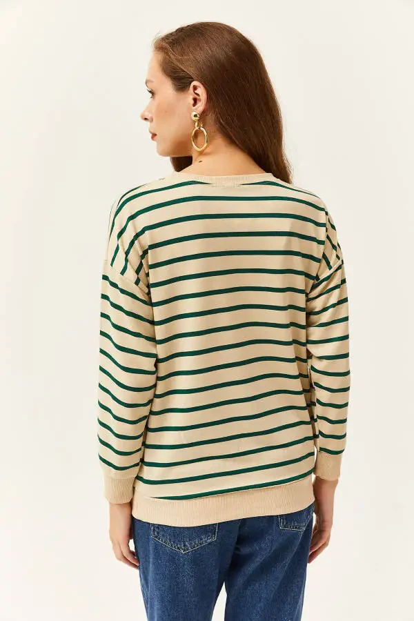 Ayollar tosh yashil Basic yumshoq tuzilmali keng Sweatshirt SWT-19000457 - 4