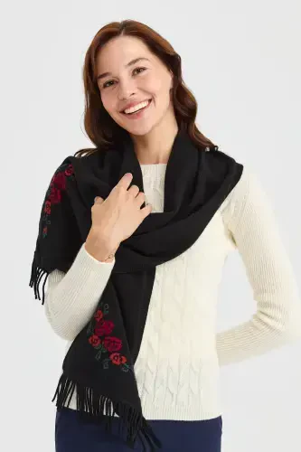 Ayollar trikotaji chekkasi gulli jun sharf qora-qora - 3