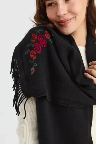 Ayollar trikotaji chekkasi gulli jun sharf qora-qora - 4