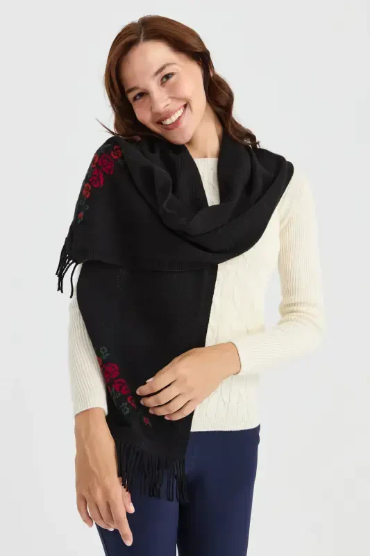 Ayollar trikotaji chekkasi gulli jun sharf qora-qora - 5