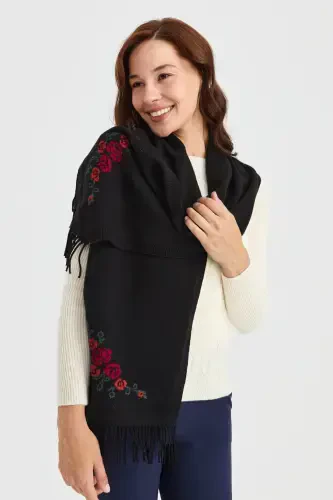 Ayollar trikotaji chekkasi gulli jun sharf qora-qora - 6