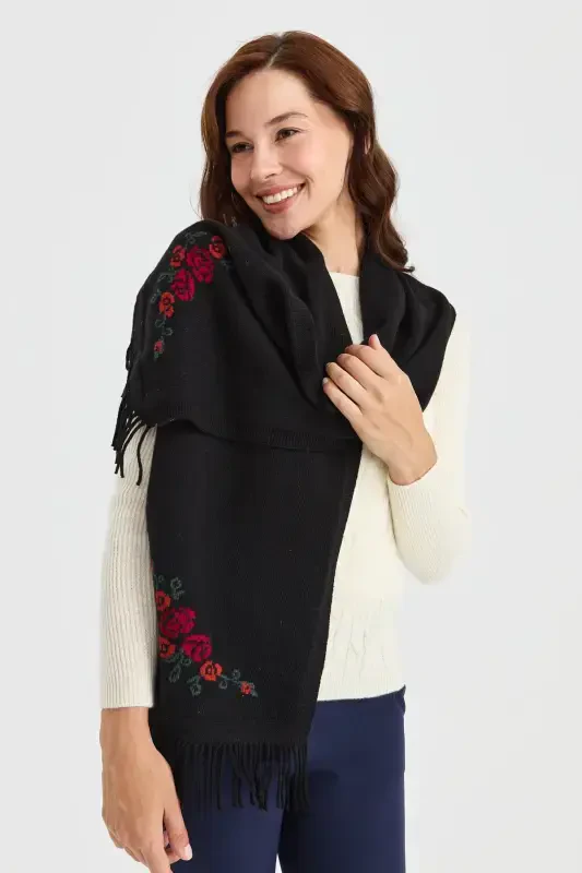 Ayollar trikotaji chekkasi gulli jun sharf qora-qora - 6