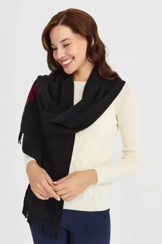 Ayollar trikotaji chekkasi gulli jun sharf qora-qora - 7