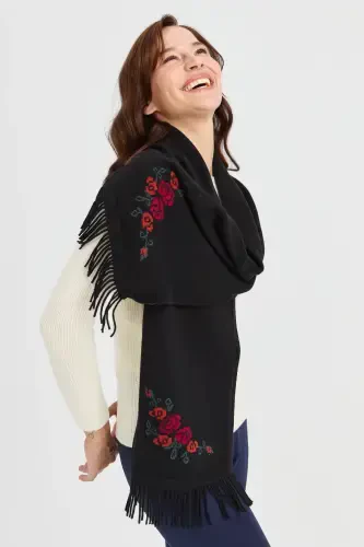 Ayollar trikotaji chekkasi gulli jun sharf qora-qora - 8