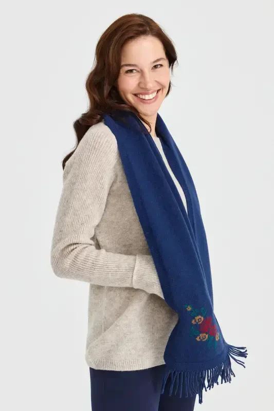 Ayollar trikotaji cheti gulli jun ro'mol Indigo-Indigo - 6