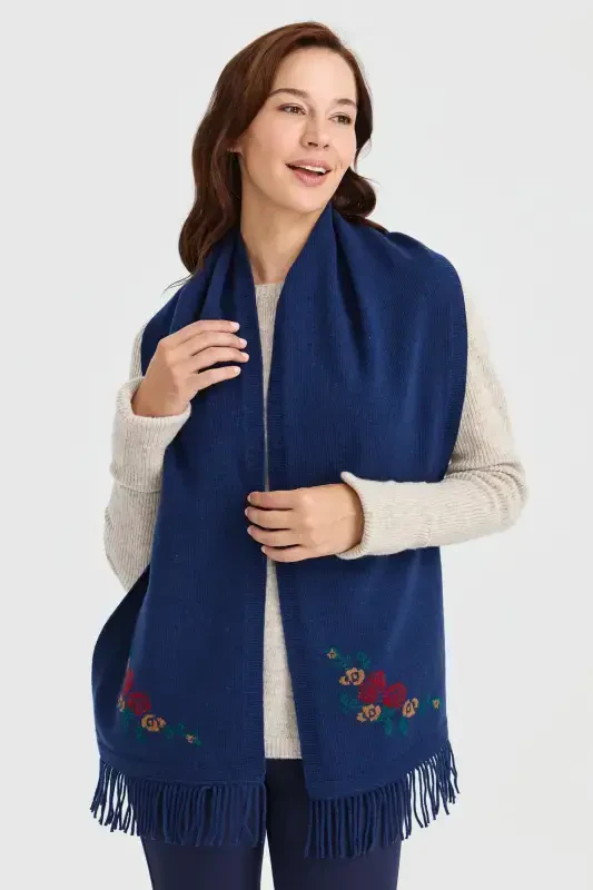 Ayollar trikotaji cheti gulli jun ro'mol Indigo-Indigo - 7