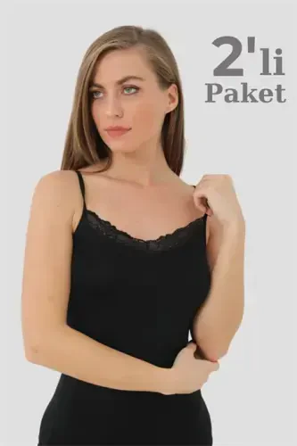 Ayollar uchun 2 ta quti bambu qora rangli V shakldagi ipakli dantel mayo - 8