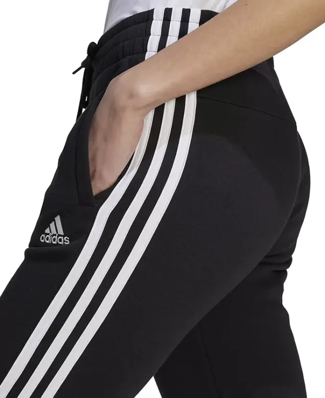 Women's 3-Stripe Cotton Fleece Sweatpant Jogger-Black/white - 4