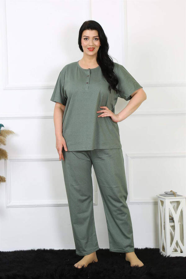 Ayollar uchun 5XL-6XL-7XL-8XL katta hajmdagi yashil qisqa yengli pijama to'plami 75012 - 2