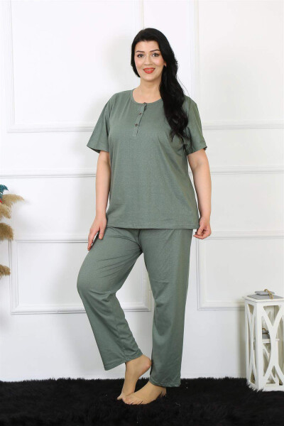 Ayollar uchun 5XL-6XL-7XL-8XL katta hajmdagi yashil qisqa yengli pijama to'plami 75012 - 5