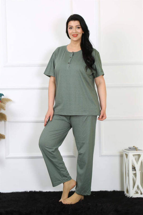 Ayollar uchun 5XL-6XL-7XL-8XL katta hajmdagi yashil qisqa yengli pijama to'plami 75012 - 10