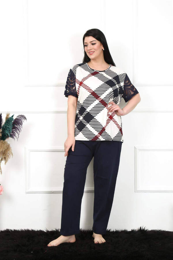 Ayollar uchun 5XL-6XL-7XL-8XL katta hajmli qisqa yengli pijama to'plami 75003 - 7