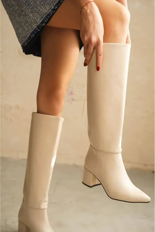 Ayollar uchun Akel tizza osti etiklari - tan rangli teri - 4