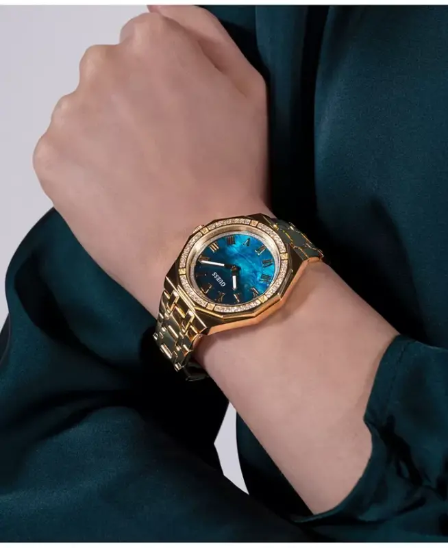 Ayollar uchun analog oltin zanglamaydigan po'lat soat 36mm-Oltin - 5