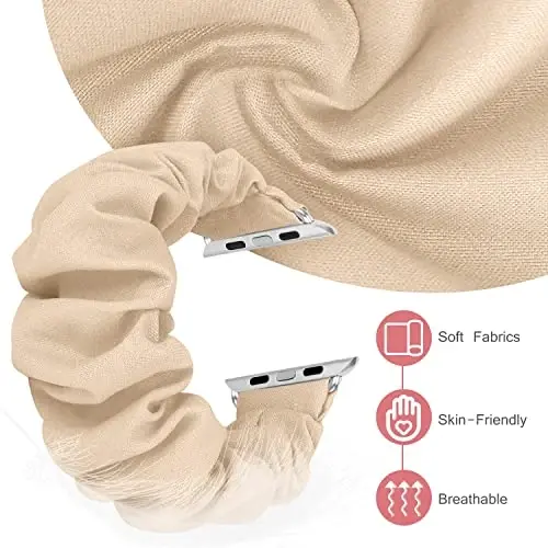 Ayollar uchun Apple Watch Bands Series 10 9 8 7 6 5 4 3 2 1 SE bilan mos keladigan Scrunchie Watch Bands, iWatch Bands 38mm 40mm 41mm 42mm 44mm 45mm 46mm 49mm Ultra uchun yumshoq elastik almashtirish bilaguzuk - 2