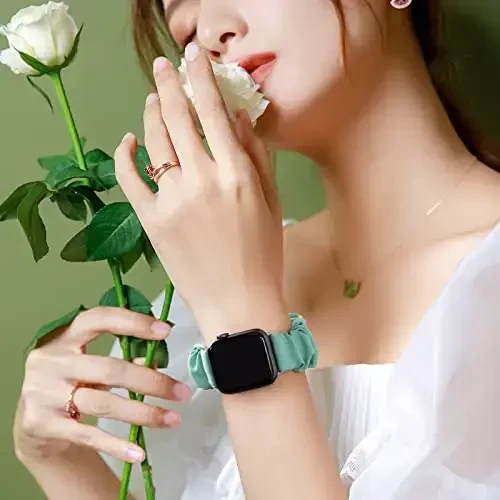 Ayollar uchun Apple Watch Bands Series 10 9 8 7 6 5 4 3 2 1 SE bilan mos keladigan Scrunchie Watch Bands, iWatch Bands 38mm 40mm 41mm 42mm 44mm 45mm 46mm 49mm Ultra uchun yumshoq elastik almashtirish bilaguzuk. - 5