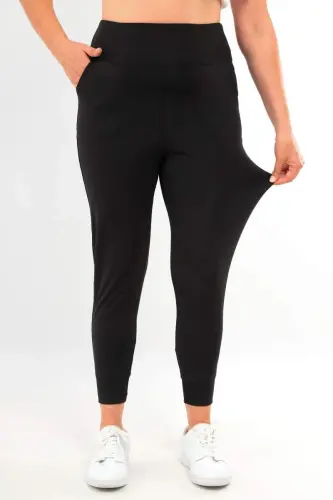Ayollar uchun baland belli qora jogger sport shimlari - 5