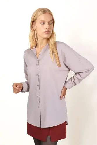 Ayollar uchun bej rangli katta uzun oddiy ko'ylak ARM-22Y001118 - ARMONIKA (1)