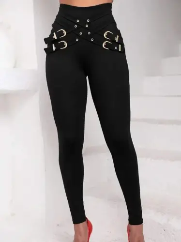 Ayollar uchun bel qismi baland, oldi qismi kesishgan, lyuversli dayving leggins - 1