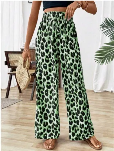 Ayollar uchun bel qismi rezinali, leopard naqshli suprem shimi - 1