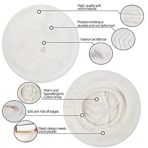 Ayollar uchun beret shapka, fransuzcha uslubdagi, qishki moda, issiq jun astarli to'qilgan - 3