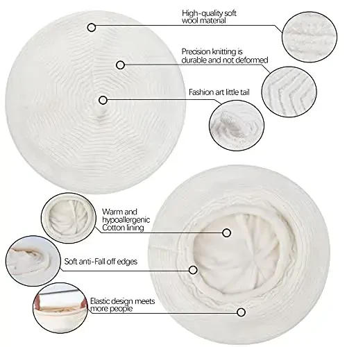 Ayollar uchun beret shapka, fransuzcha uslubdagi, qishki moda, issiq jun astarli to'qilgan - 3