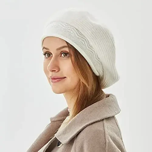Ayollar uchun beret shapka, fransuzcha uslubdagi, qishki moda, issiq jun astarli to'qilgan - 4