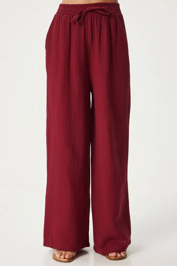 Ayollar uchun bordo muslin palazzo shim MX00160 - 3