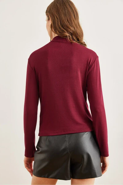 Ayollar uchun bordo rangli tik turunjli, oqimli Soft Touch bluzkasi BLZ-19002758 - OLALOOK (1)