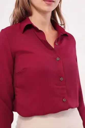 Ayollar uchun bordo uzun yengli oddiy ko'ylak ARM-18Y001176 - 2