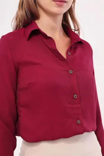 Ayollar uchun bordo uzun yengli oddiy ko'ylak ARM-18Y001176 