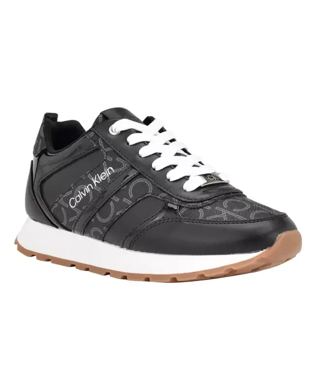 Ayollar uchun Carlla yumaloq burunli bog'ichli krossovkalar - Qora ko'p logo - CALVIN KLEIN