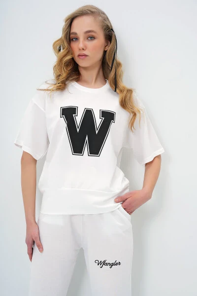 Ayollar uchun ekru rangli bosma sport kostyumi ALC-X5889 - 6