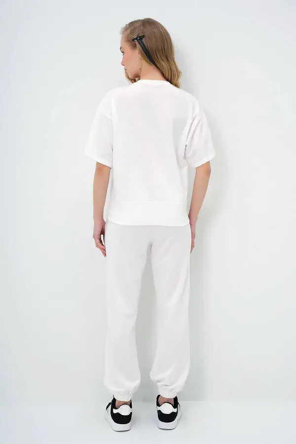 Ayollar uchun ekru rangli bosma sport kostyumi ALC-X5889 - 7