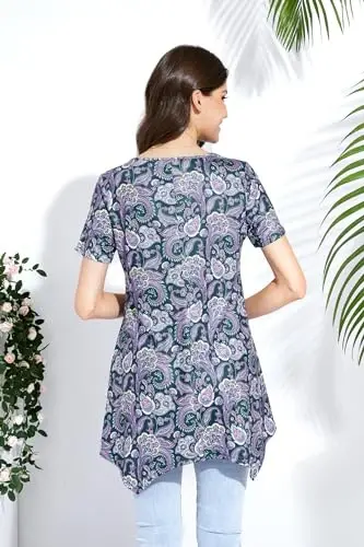Ayollar uchun ENMAIN katta o‘lchamli, kalta yengli, erkin bichimli, kundalik va oqlangan yozgi tunikalar. Leggings bilan kiyish uchun mos. - 5